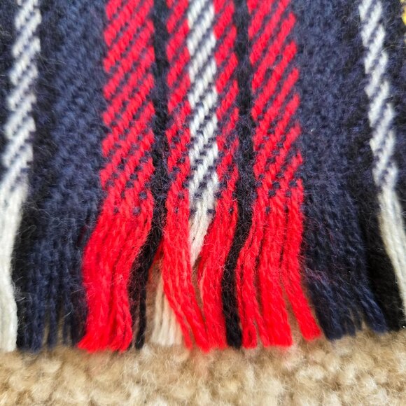 Wool Tartan Plaid Scarf Blue Red - Picture 3 of 9